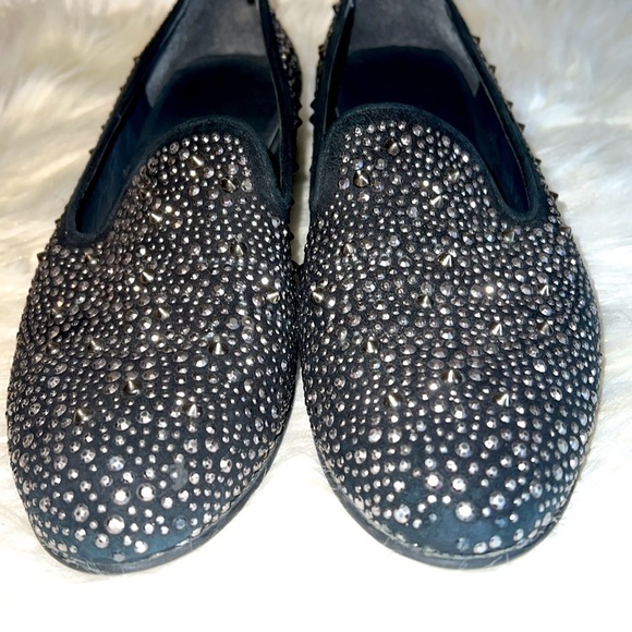 Stuart Weitzman Slipbead Studded Black Flats Sz-8 - Picture 2 of 9